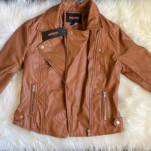 Long Sleeve Leather Jacket with Zipper Pockets